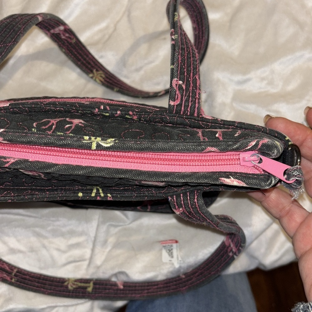 DONNA SHARP FLAMINGO NAVY BLUE AND PINK CANVAS TOTE/SHOULDER BAG ZIPPER CLOSURE - Picture 7 of 11